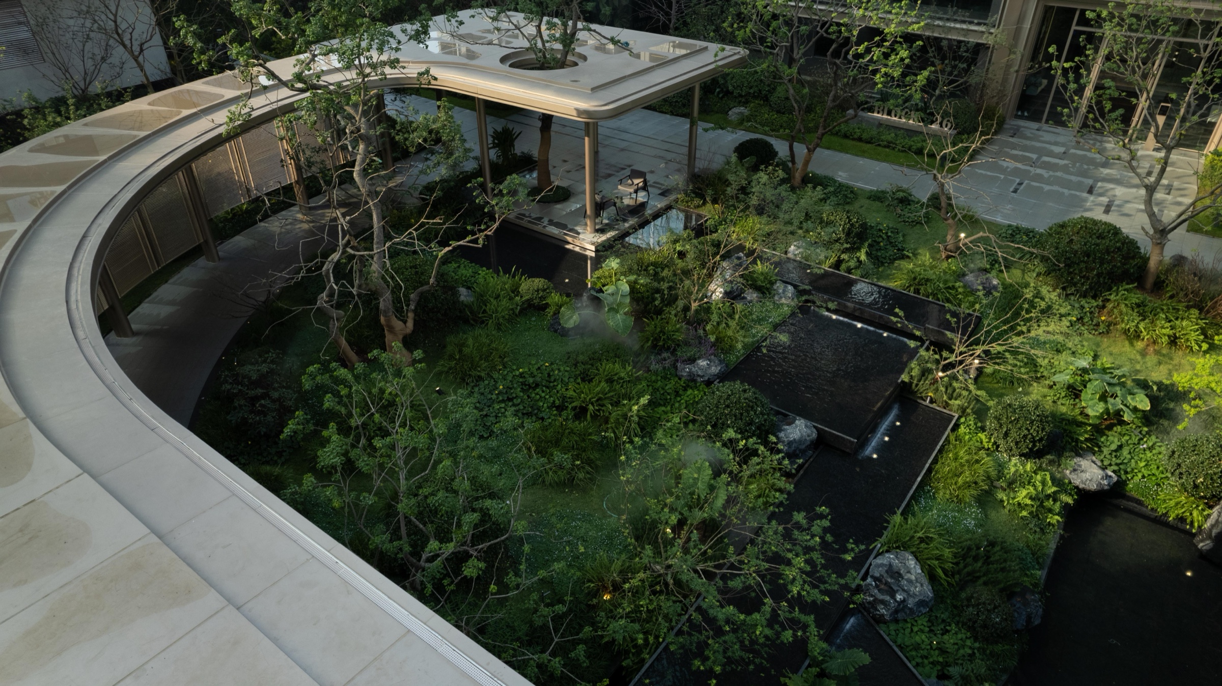 元庐社区全冠移植高大乔木鸟瞰实景